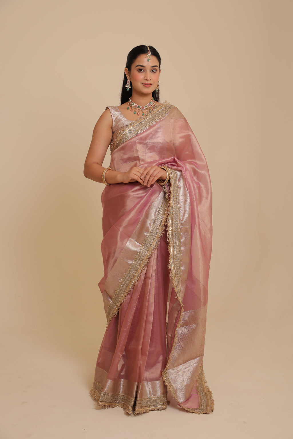 Meher - Baby Pink Tissue Saree