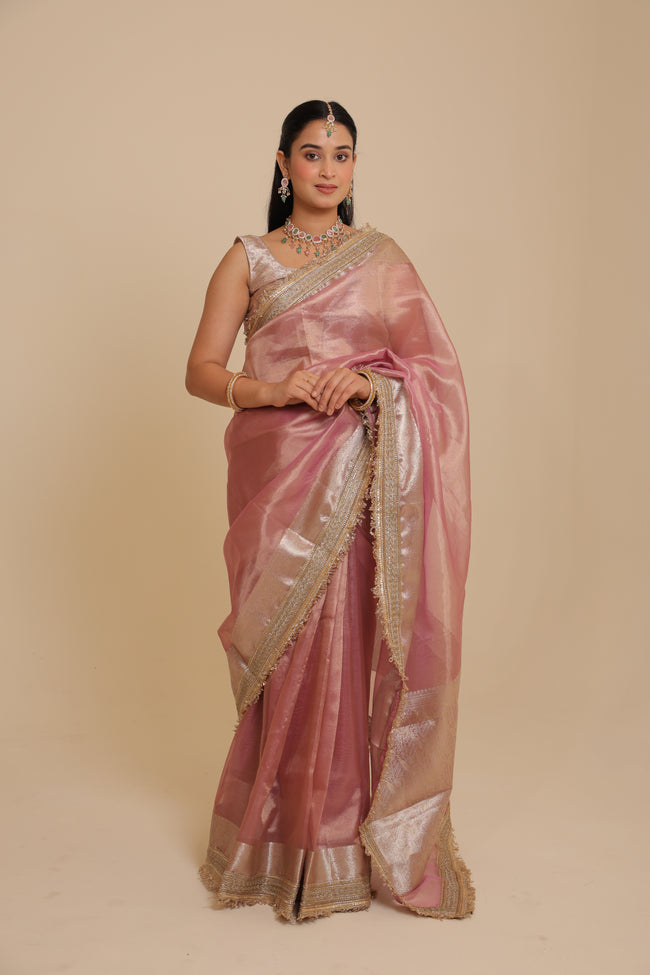 Meher - Baby Pink Tissue Saree Hover Image