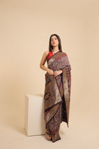 Ajrakh Dola - Silk Blue Saree