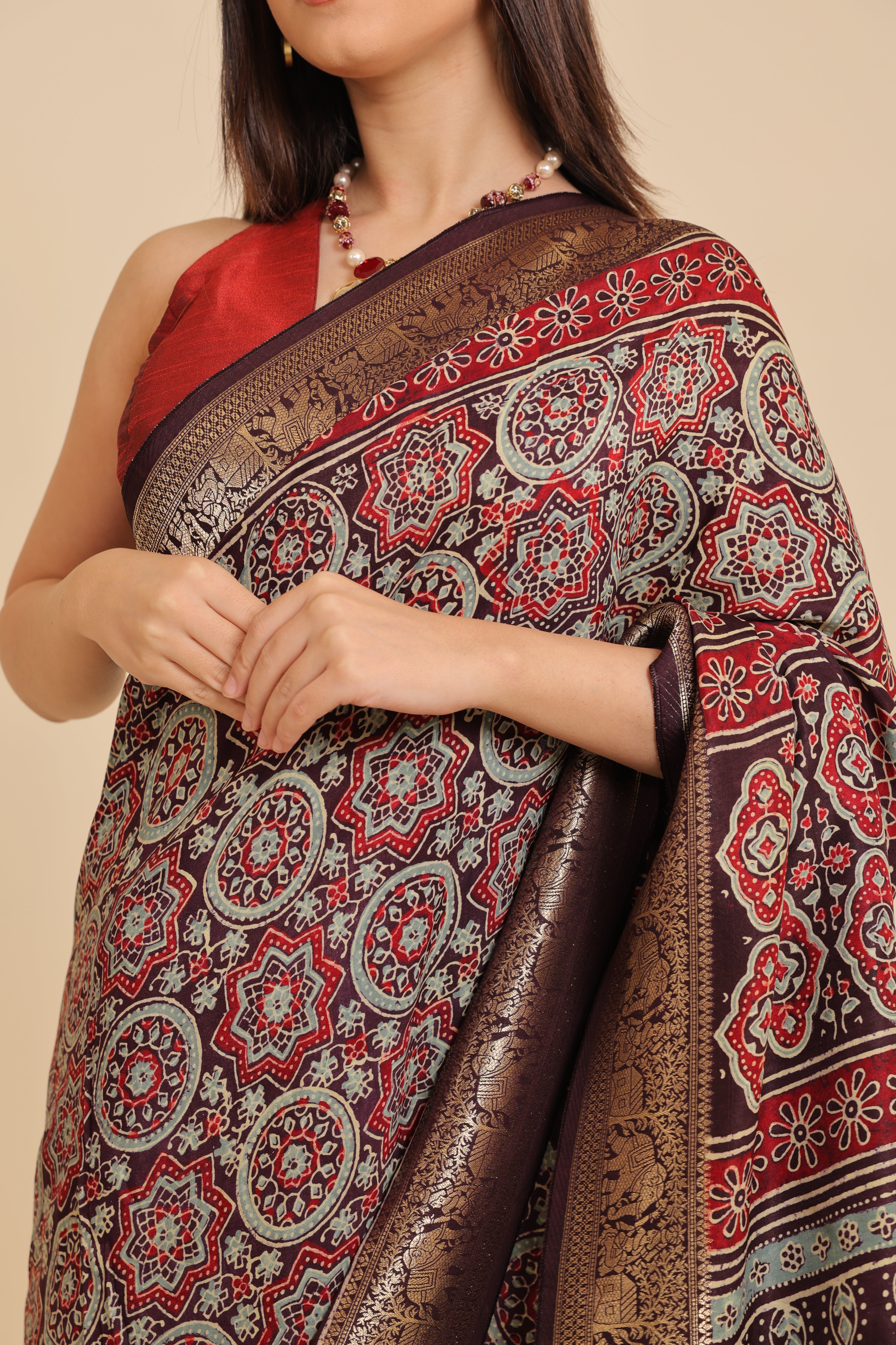 Ajrakh Dola - Silk Blue Saree