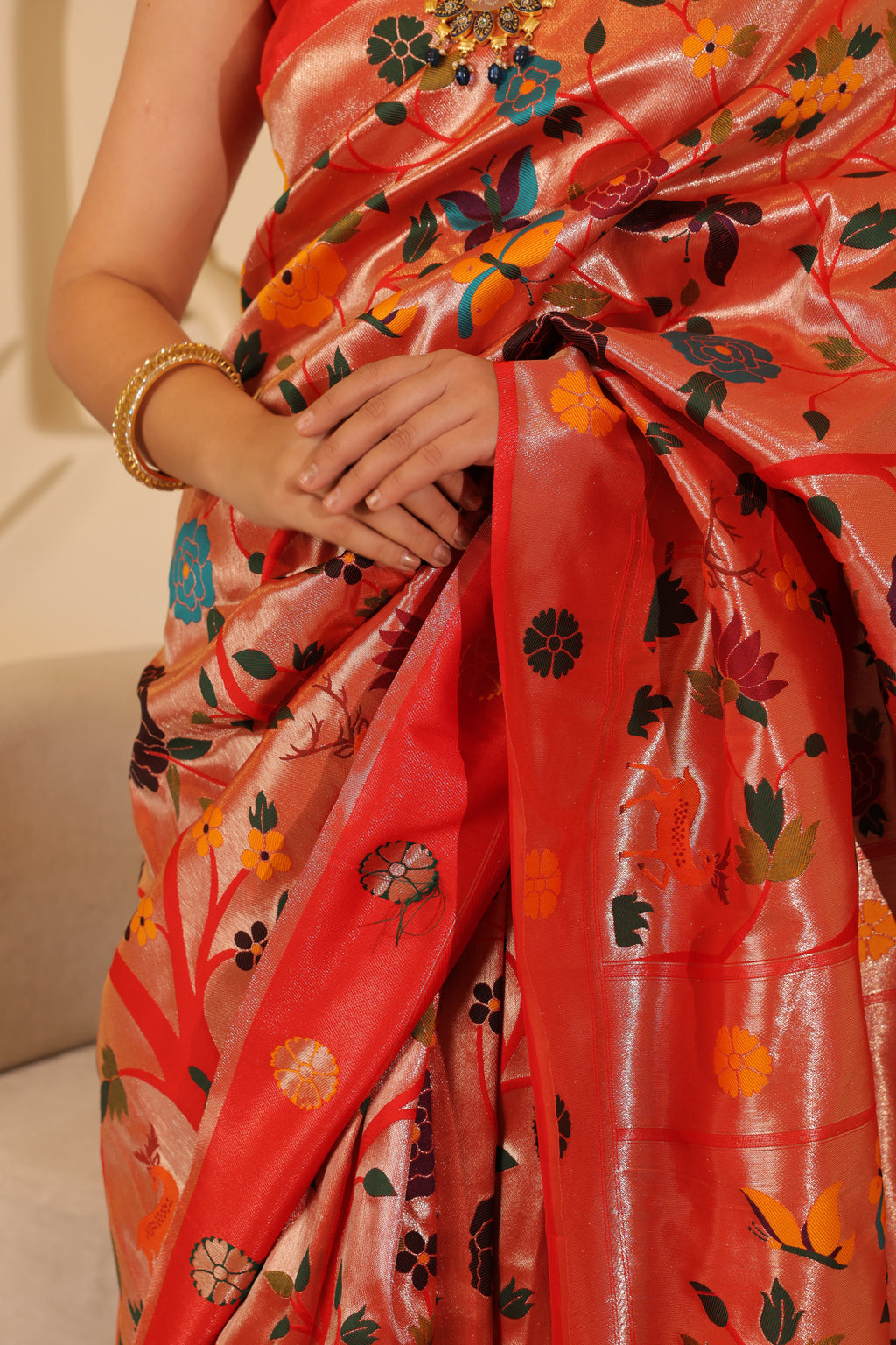Paithani Dark Red Silk Saree