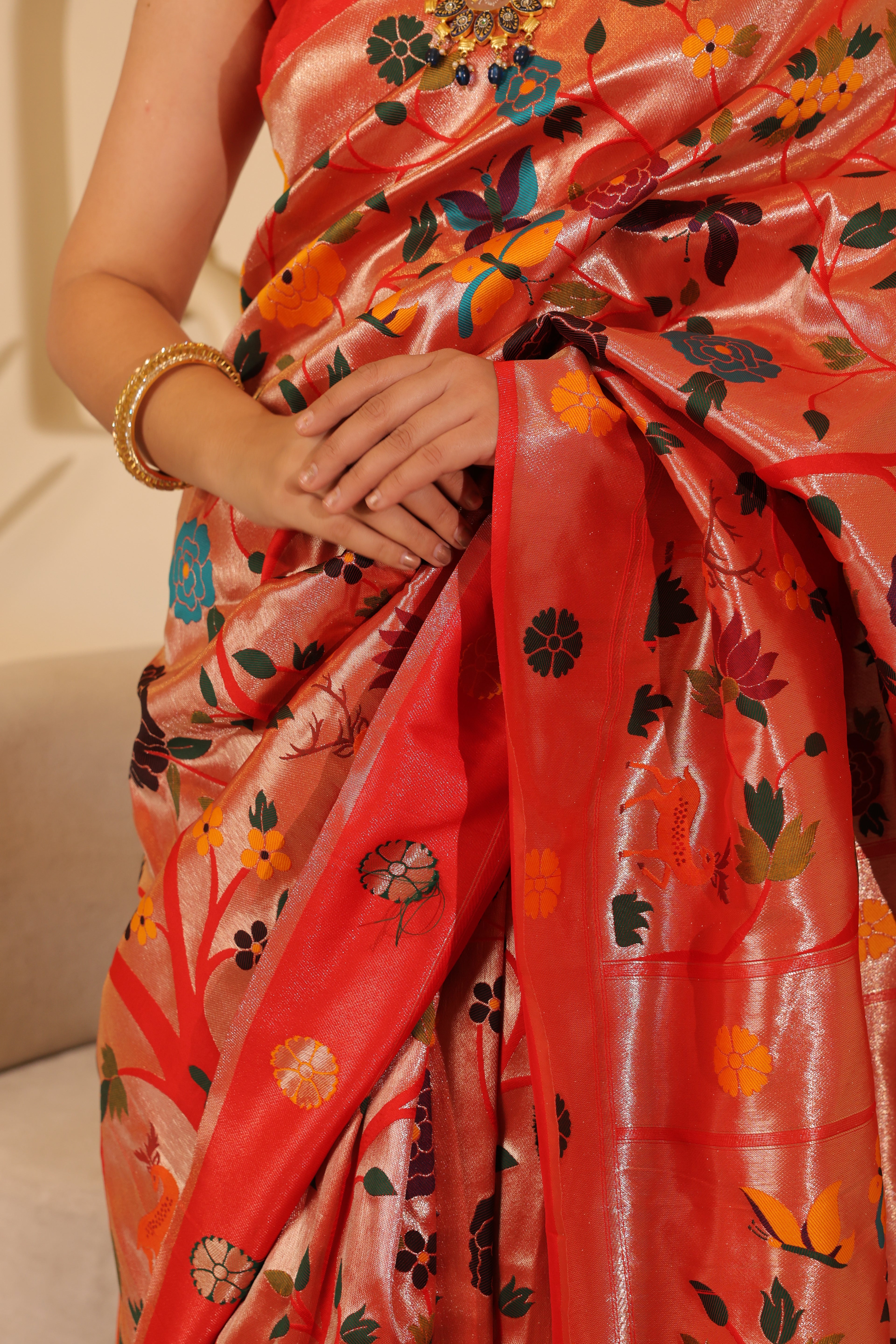 Paithani Dark Red Silk Saree