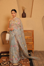 Iraa - Pastel Floral Chiffon Saree