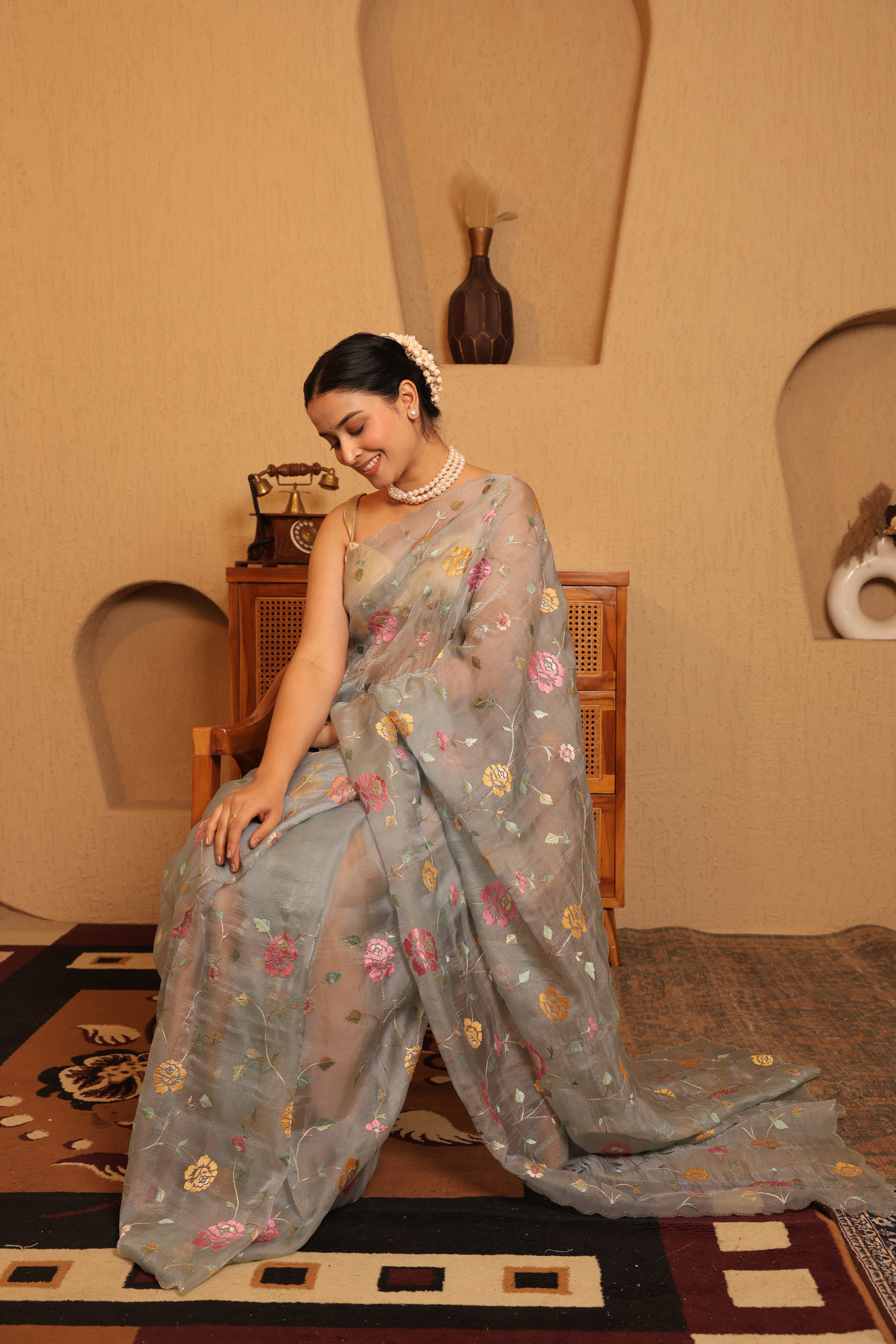 Iraa - Pastel Floral Chiffon Saree