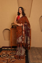 Pen Kalamkari on Chennur Silk – Nizam Border Brown Saree