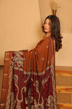 Pen Kalamkari on Chennur Silk – Nizam Border Brown Saree