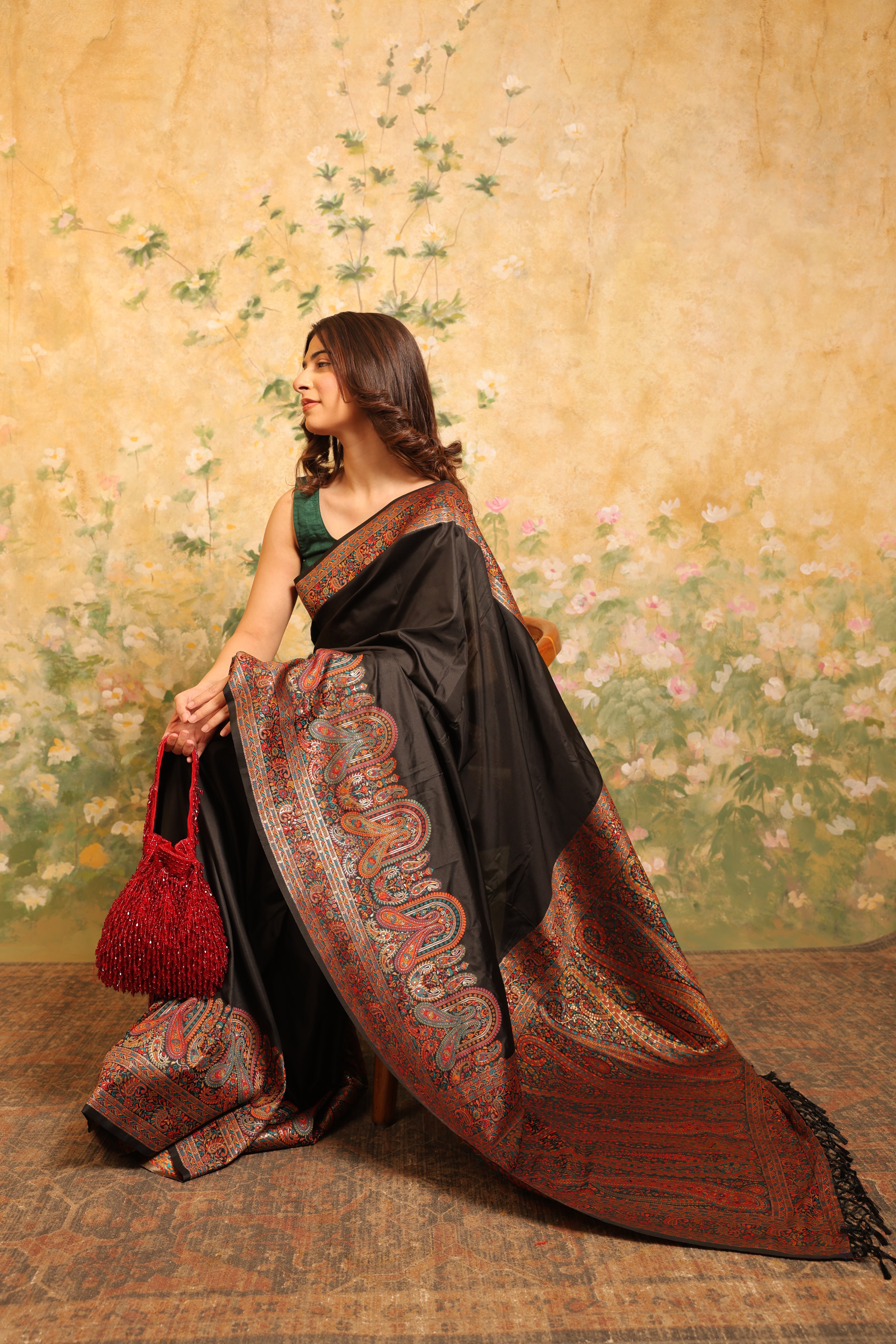 Ruhani - Black Pashmina Saree