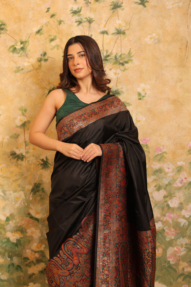 Ruhani - Black Pashmina Saree Hover Image